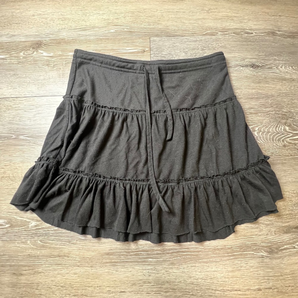 Derek Heart Tiered Mini Skirt Womens Black Ruffle Drawstring Jersey Goth Y2K